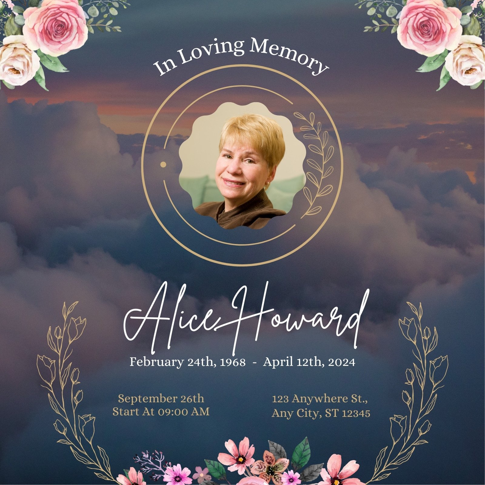 Free printable, customizable funeral invitation templates  Canva Regarding Death Anniversary Cards Templates