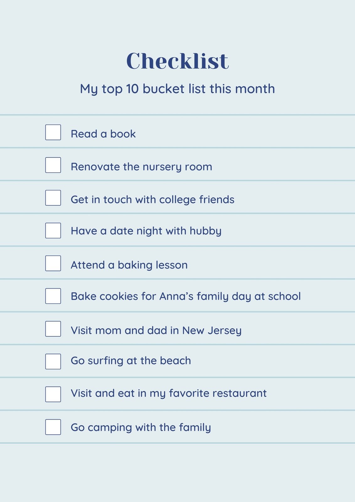 checklist for my family pdf