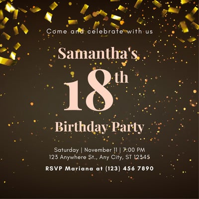 Free, printable 18th birthday invitation templates | Canva