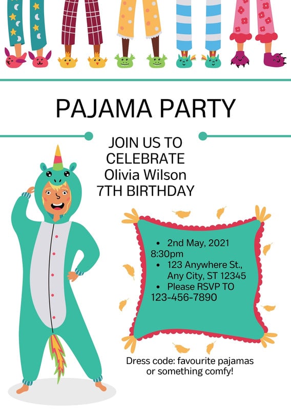 party　printable　templates　Free　custom　invitation　pajama　Canva