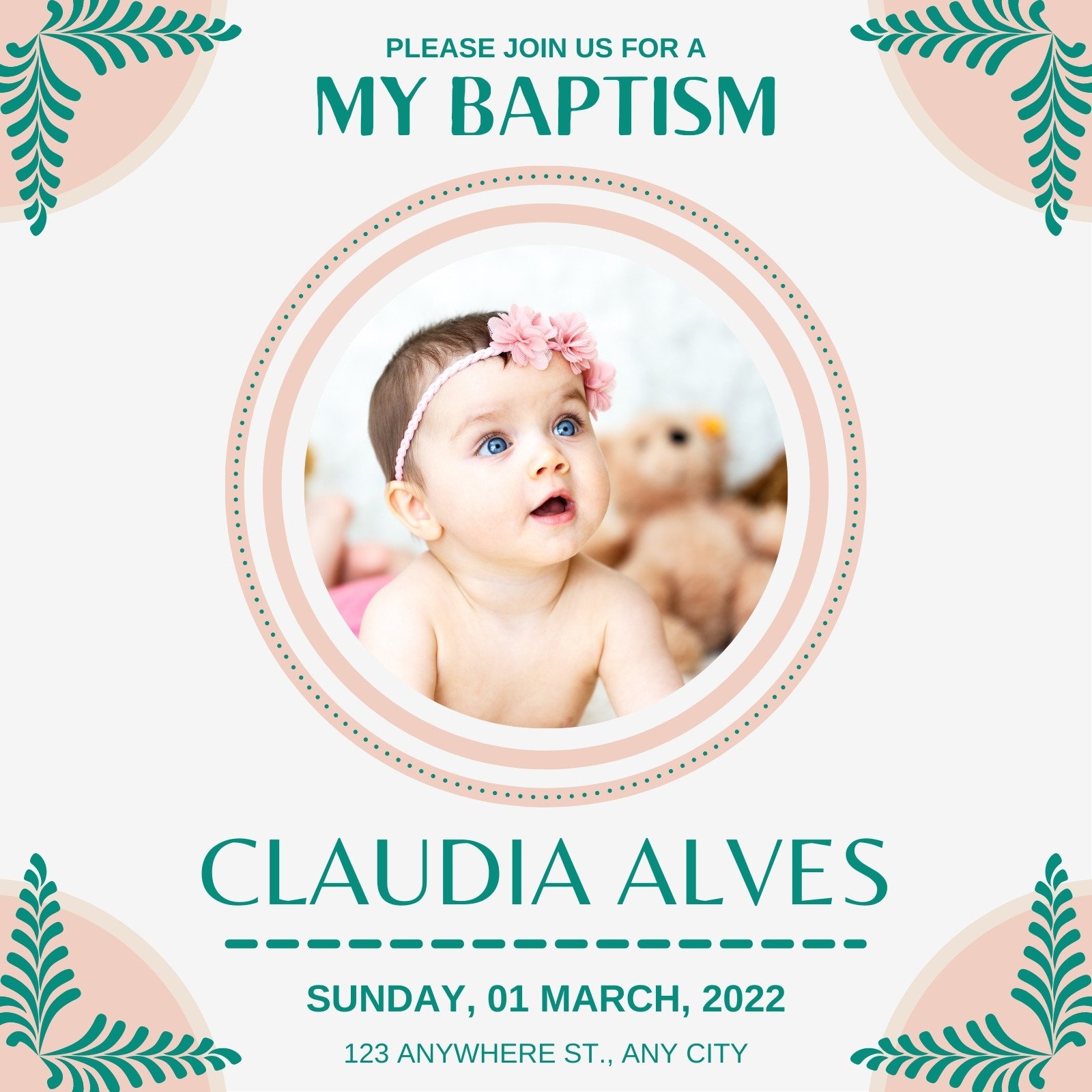 Free printable, customizable baptism invitation templates  Canva Intended For Free Christening Invitation Cards Templates