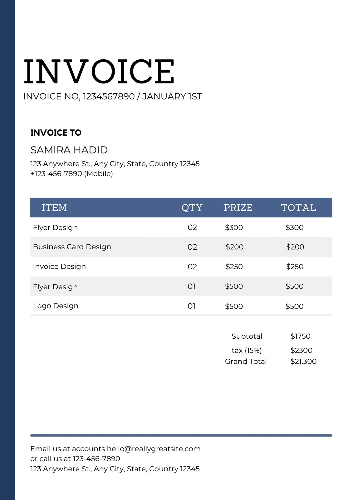 Blue and white Modern Office Invoice