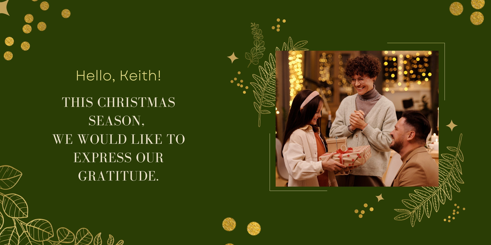 Green and Gold Classy and Elegant Organic Sparkle Business Holiday Christmas Card