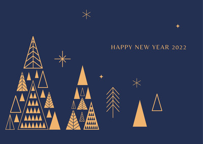 Navy Blue & Orange Minimal Christmas New Year Card