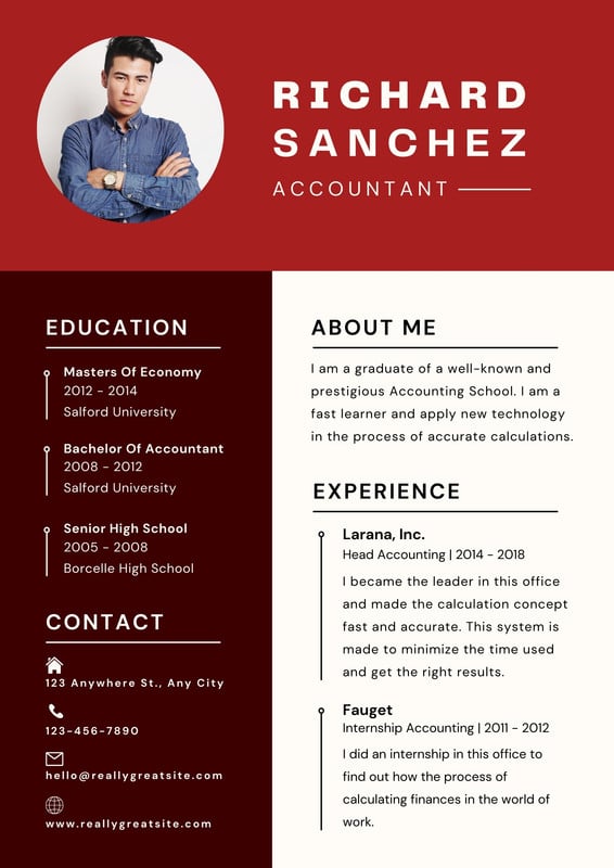 Free Accounting Resume Templates To Edit And Print Canva