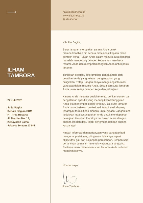 Gratis Contoh Surat Lamaran Kerja & Cover Letter Keren - Canva