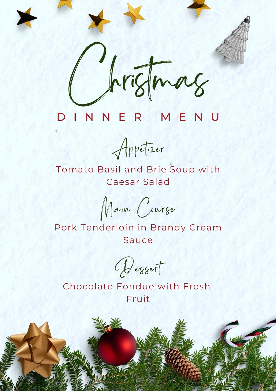 CHRISTMAS Menu Template, Printable, Editable, Canva Menu Card Template ...