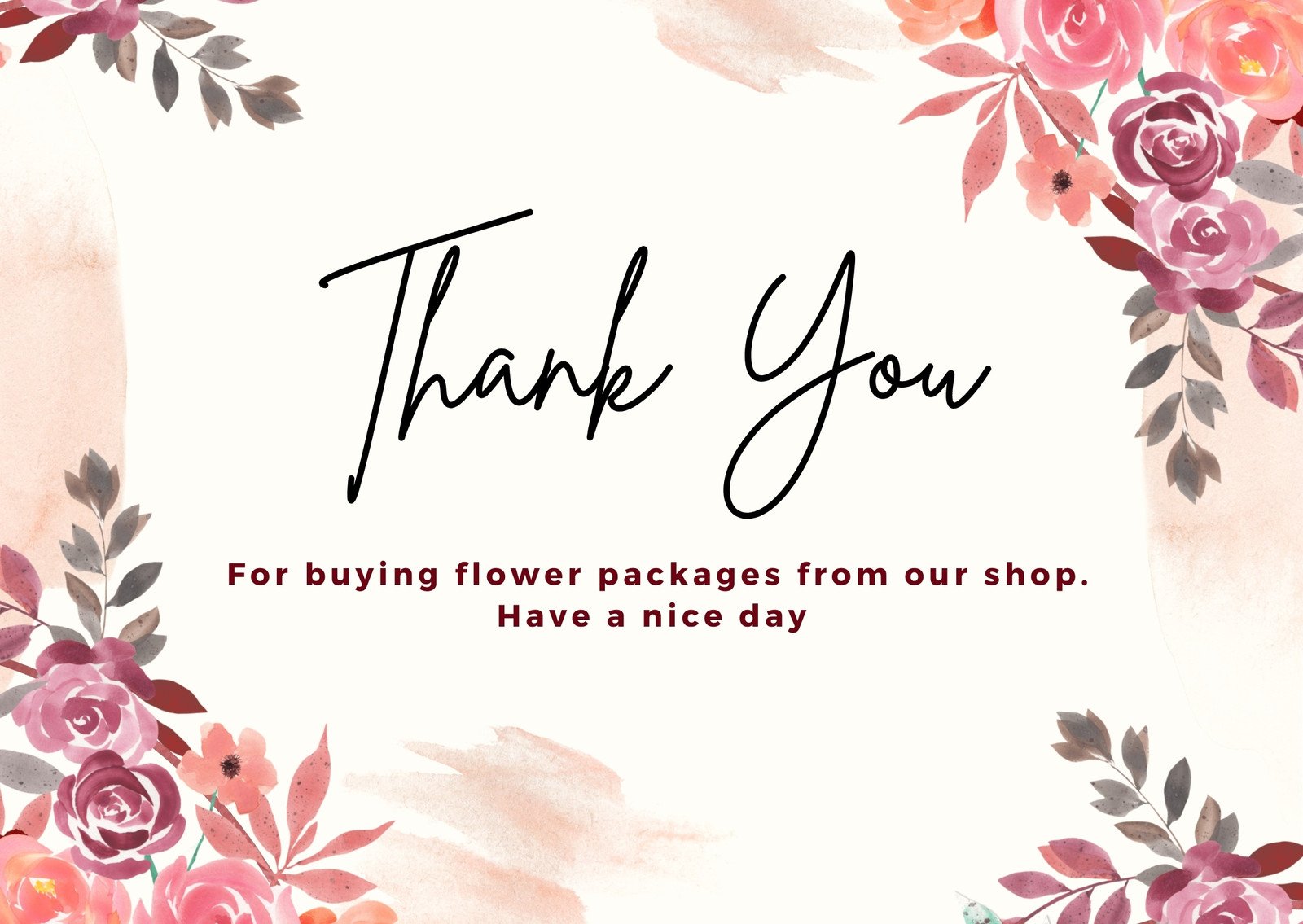 PRINTED Thank you Cards for Small Business Pink Flower Thank You Card 60 count