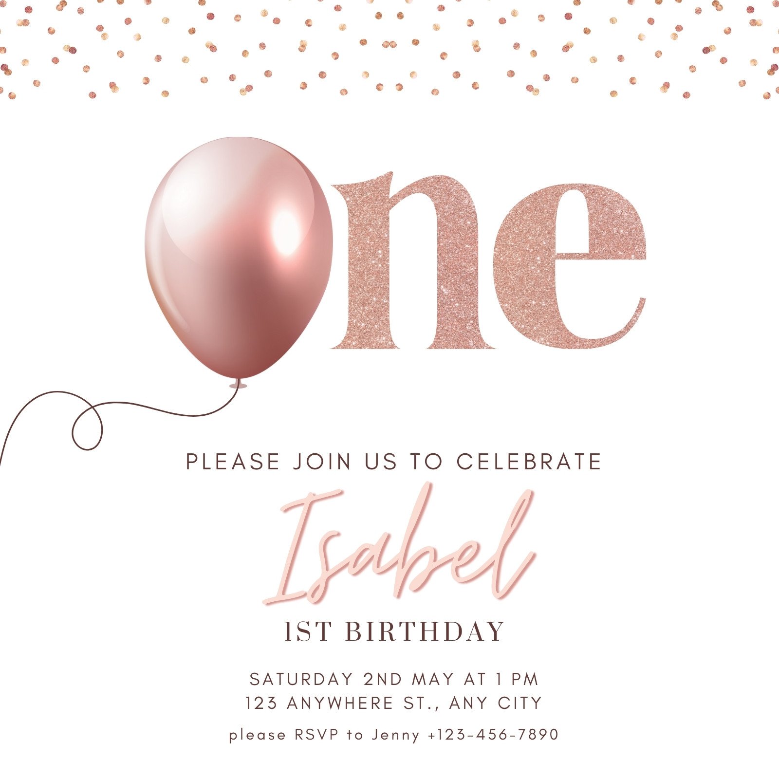 birthday invitations digital First birthday invitation girl pink cake ...