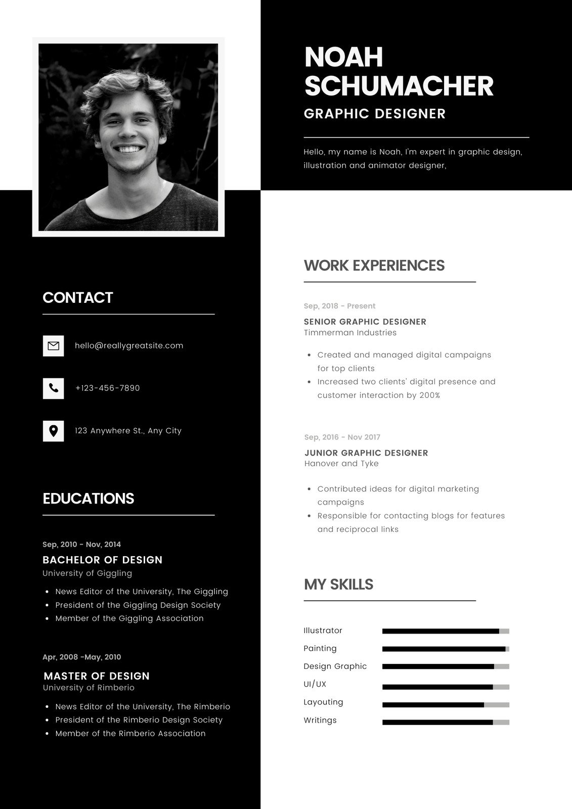 Black & White Professional Designer Simple Resume