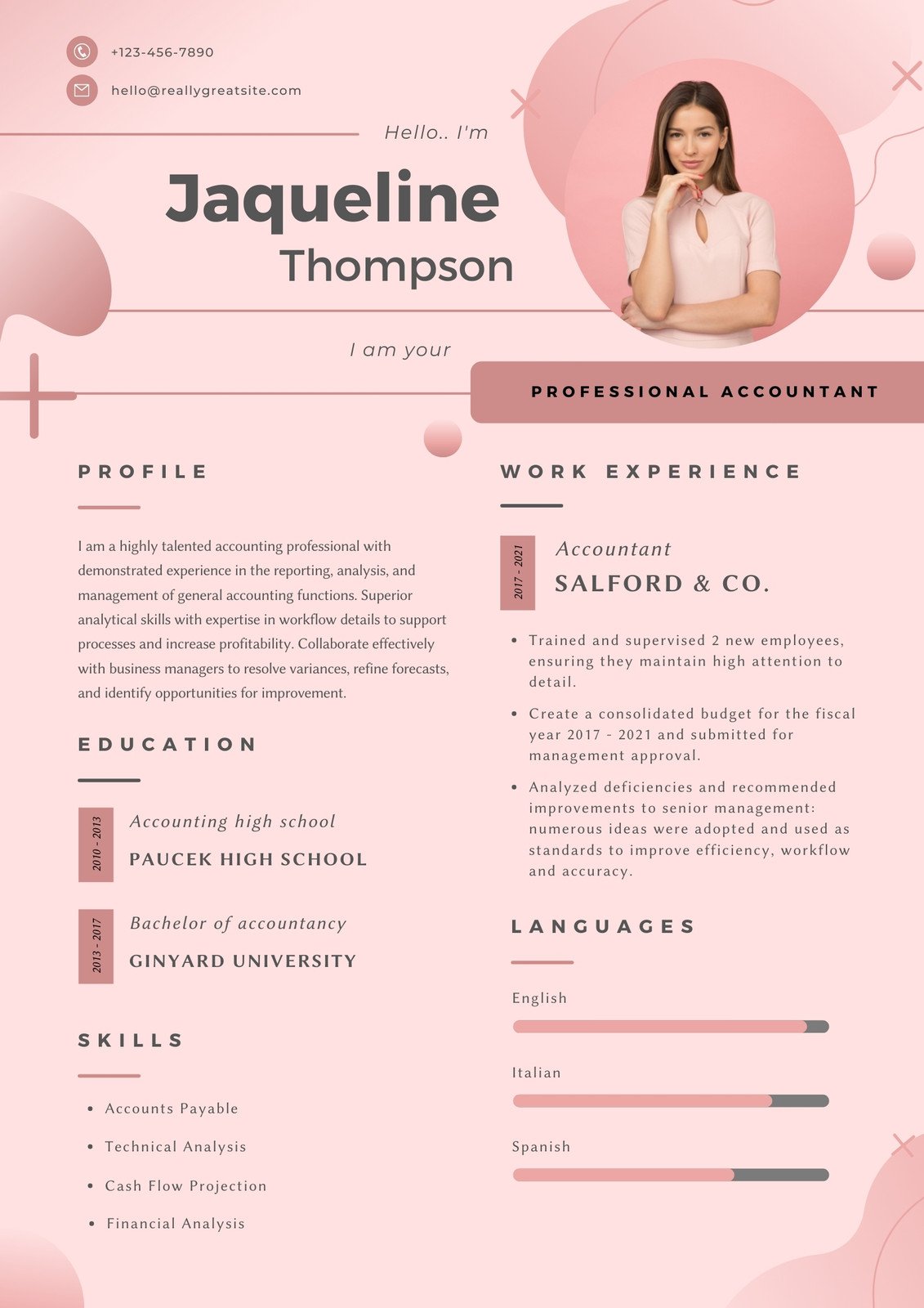 creative resume pink