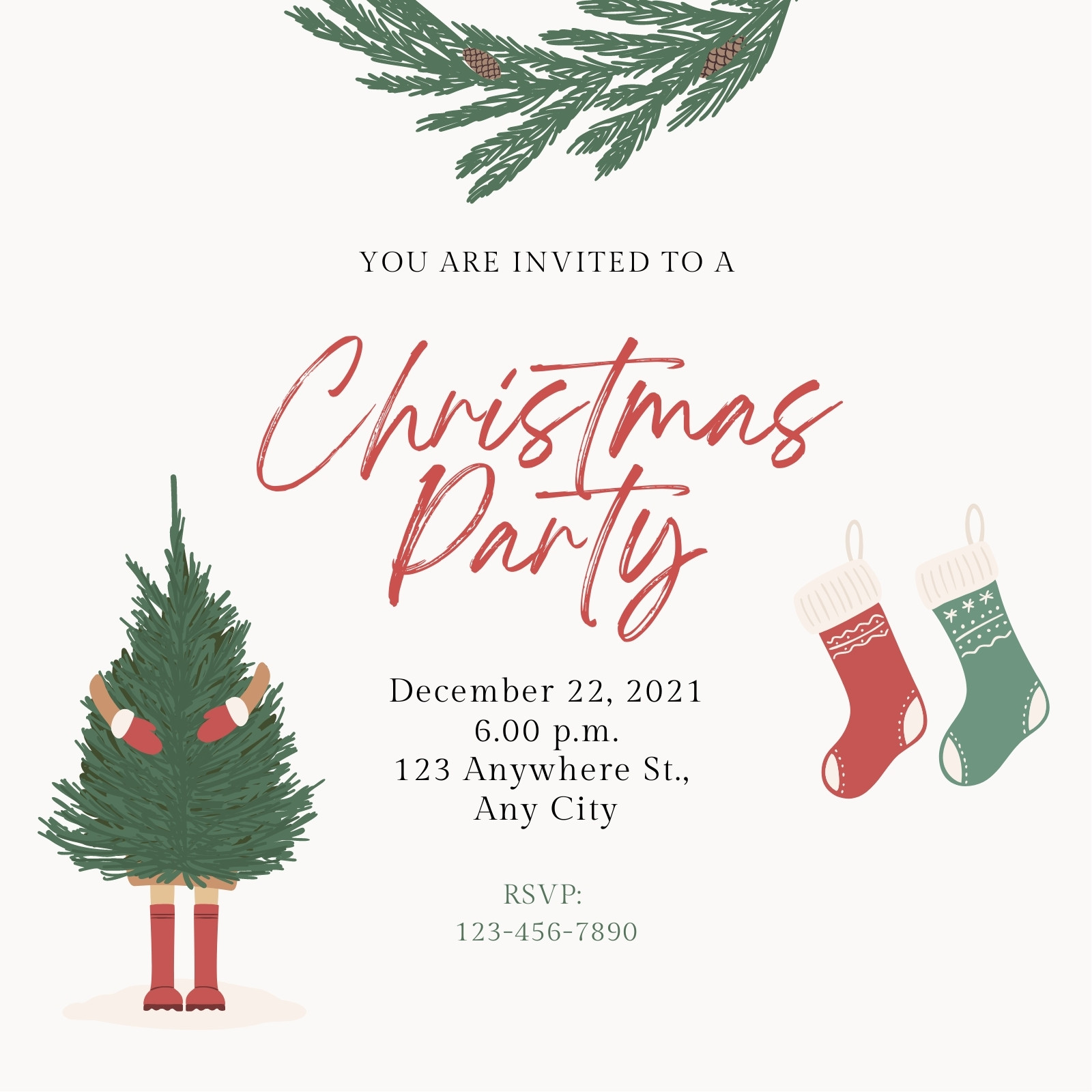 Christmas Pine Tree Holiday Invitation Editable Template CHRINV0019 ...