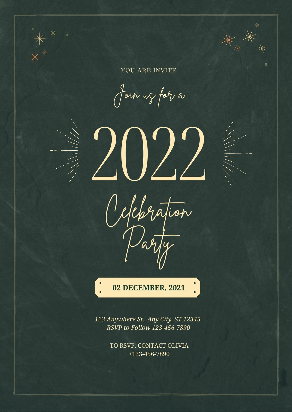 Dark Green New Year Party Invitation