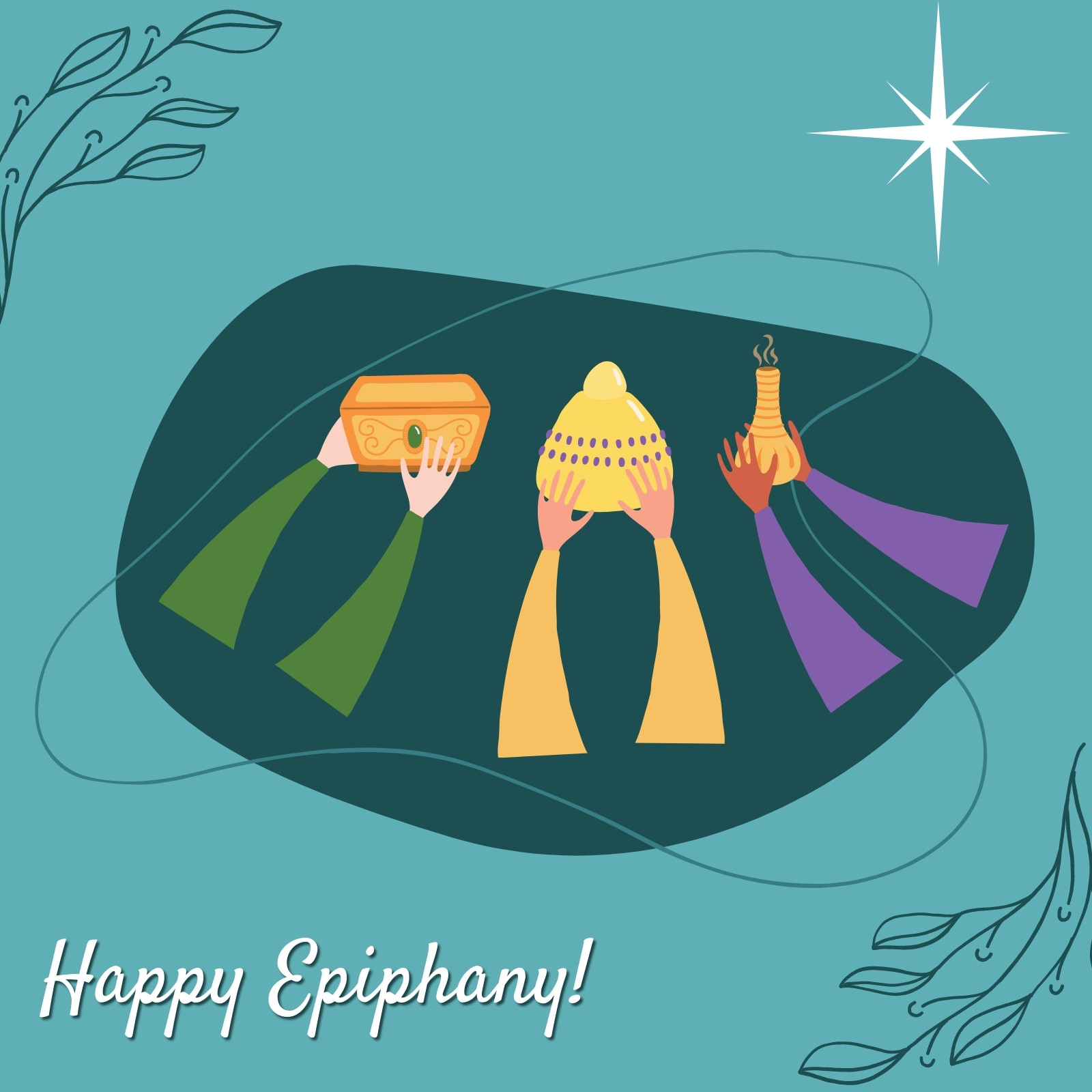 Teal Simple Happy Epiphany Greeting Instagram Post