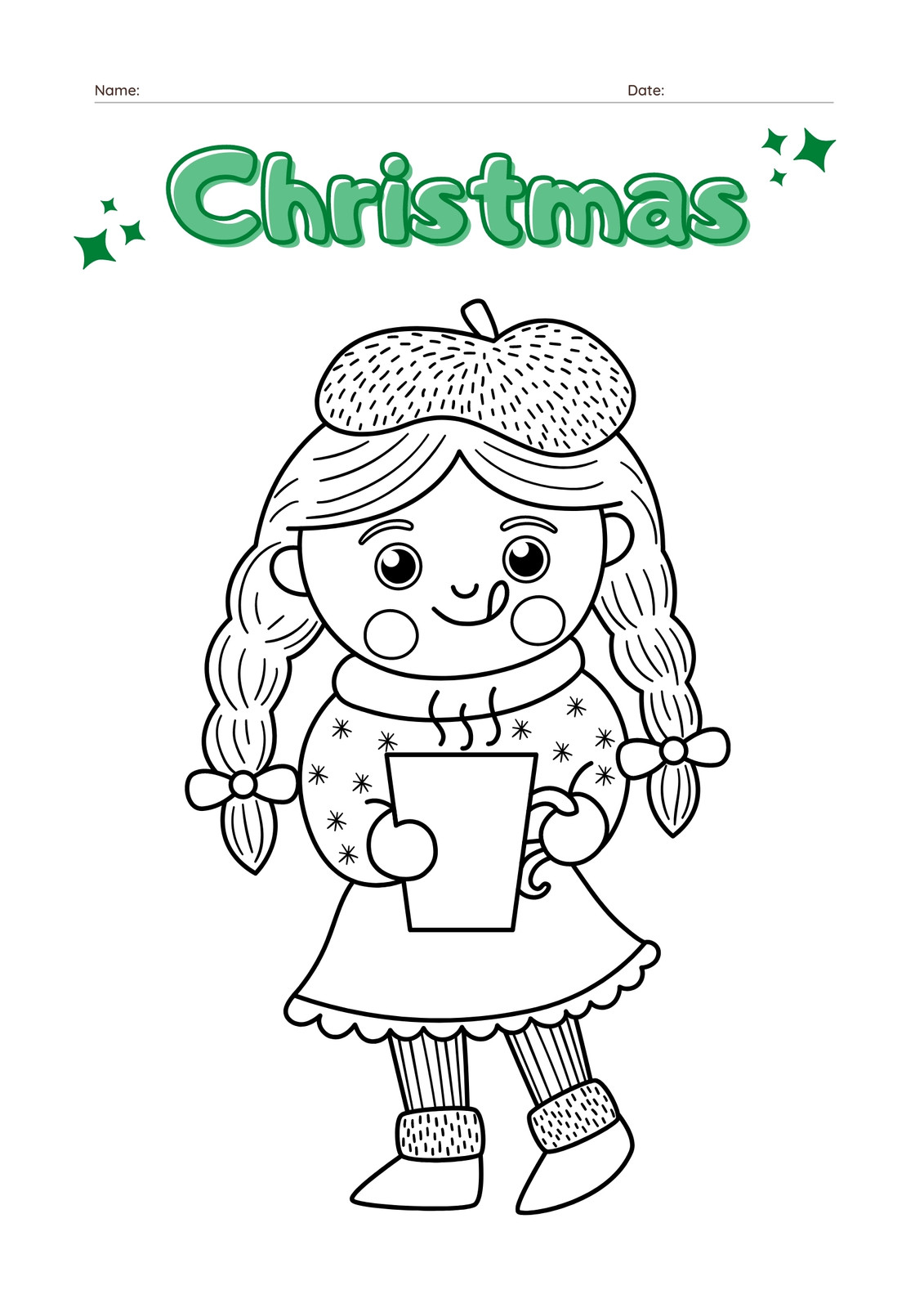 Christmas Girls Coloring Pages Set Two