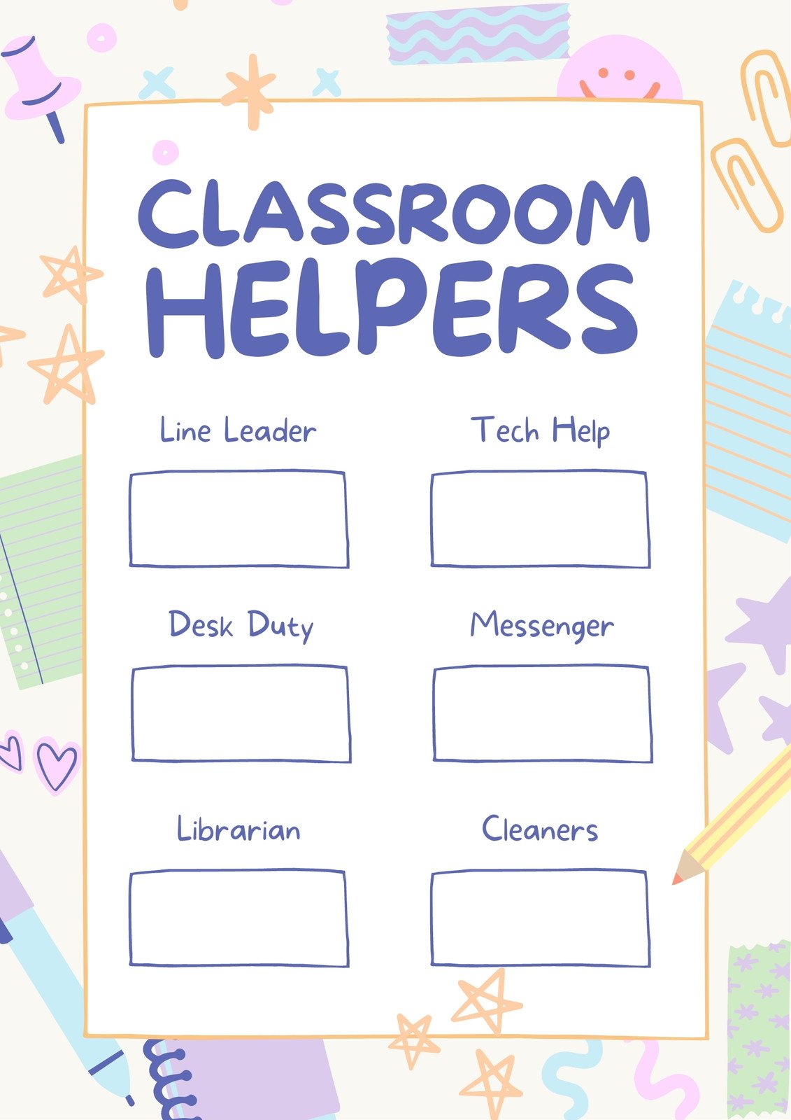 classroom cleaners chart