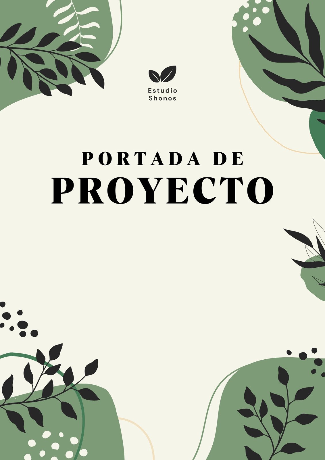 Documento A4 portada de proyecto orgánico minimalista verde