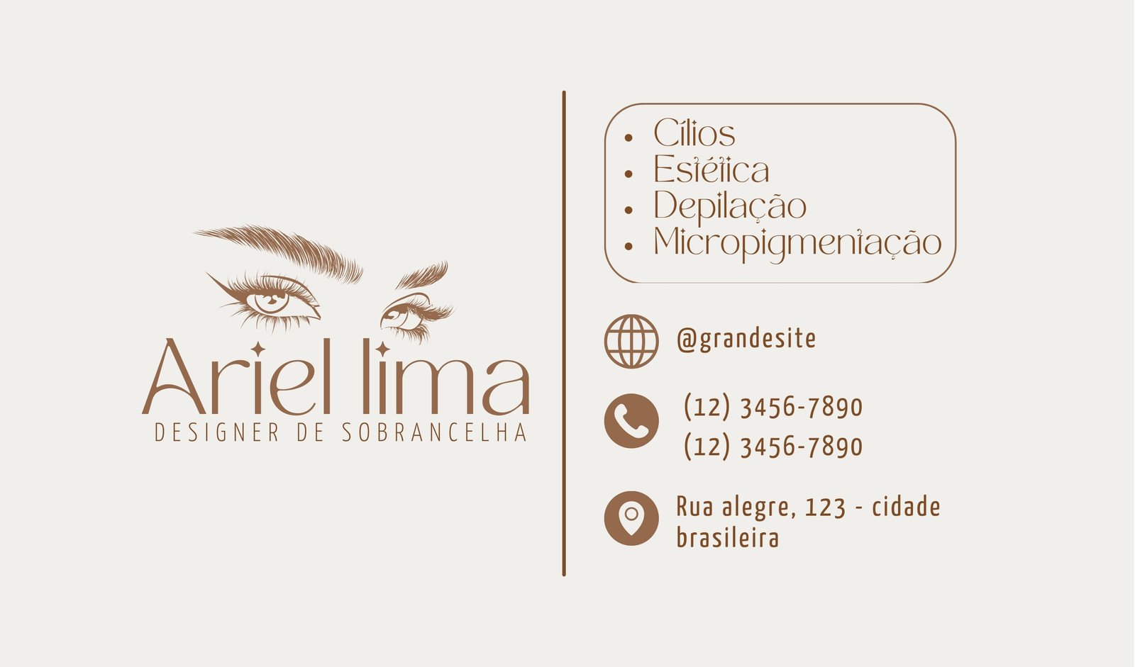 Cartão de visita de designer de sobrancelhas minimalista marrom
