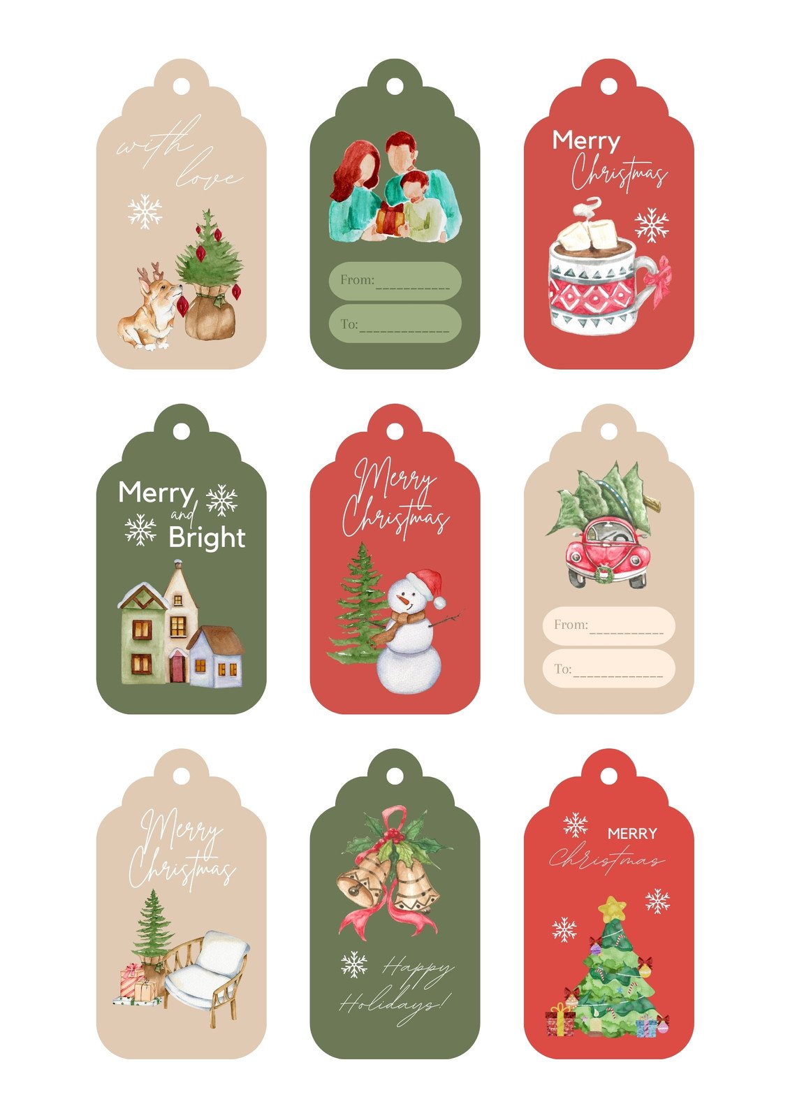 Editable Gnome Christmas Bag Tags Printable - Red and Green