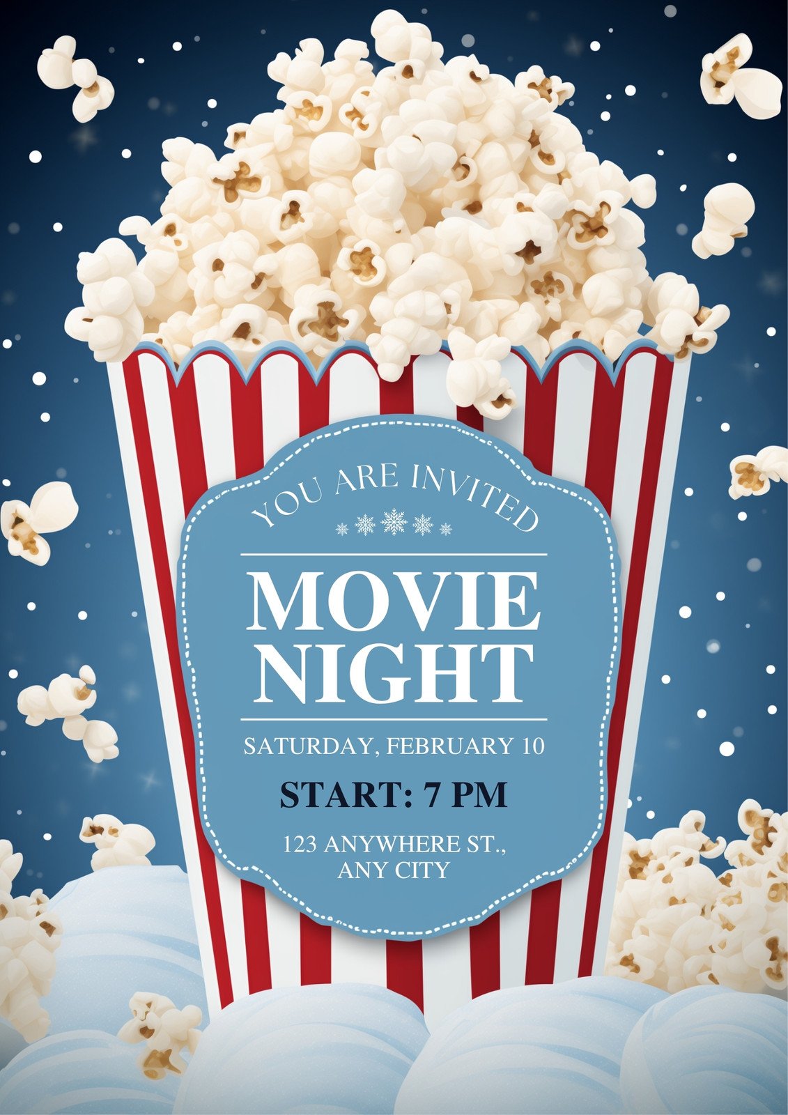 Illustrative Popcorn Movie Night Winter Poster