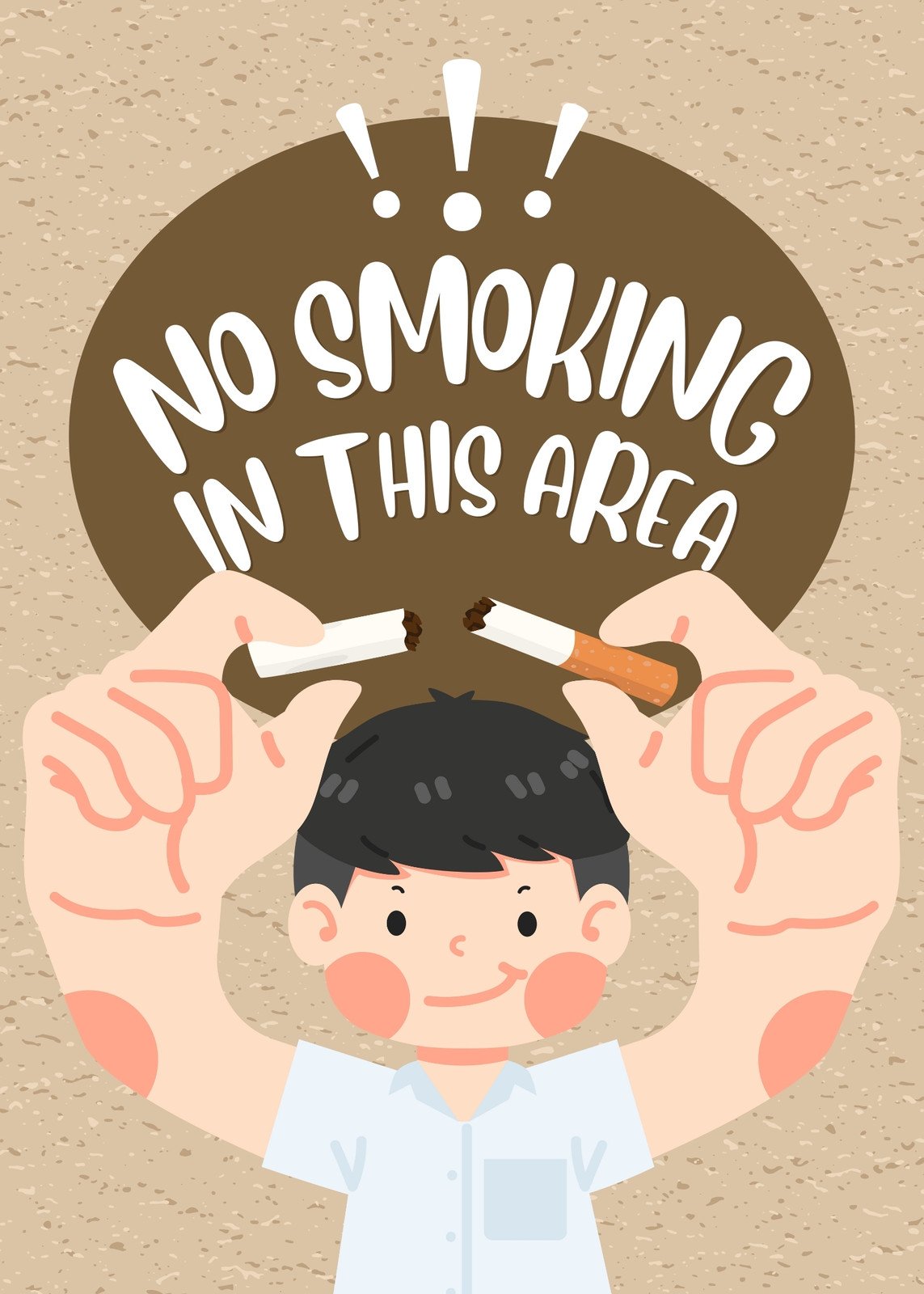 Brown Friendly Illustration No Smoking In This Area Sign Poster