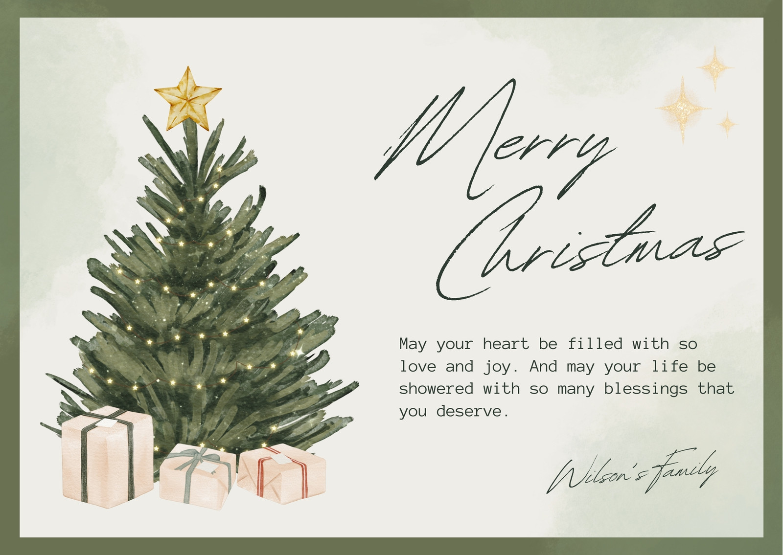 Green Watercolor Illustration Christmas Greeting Card