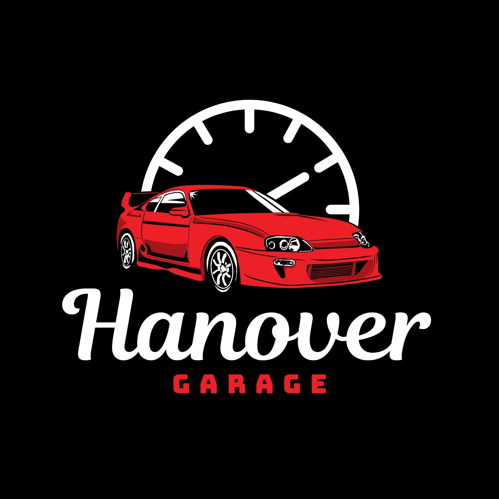 Black and Red Classic Car Garage Logo