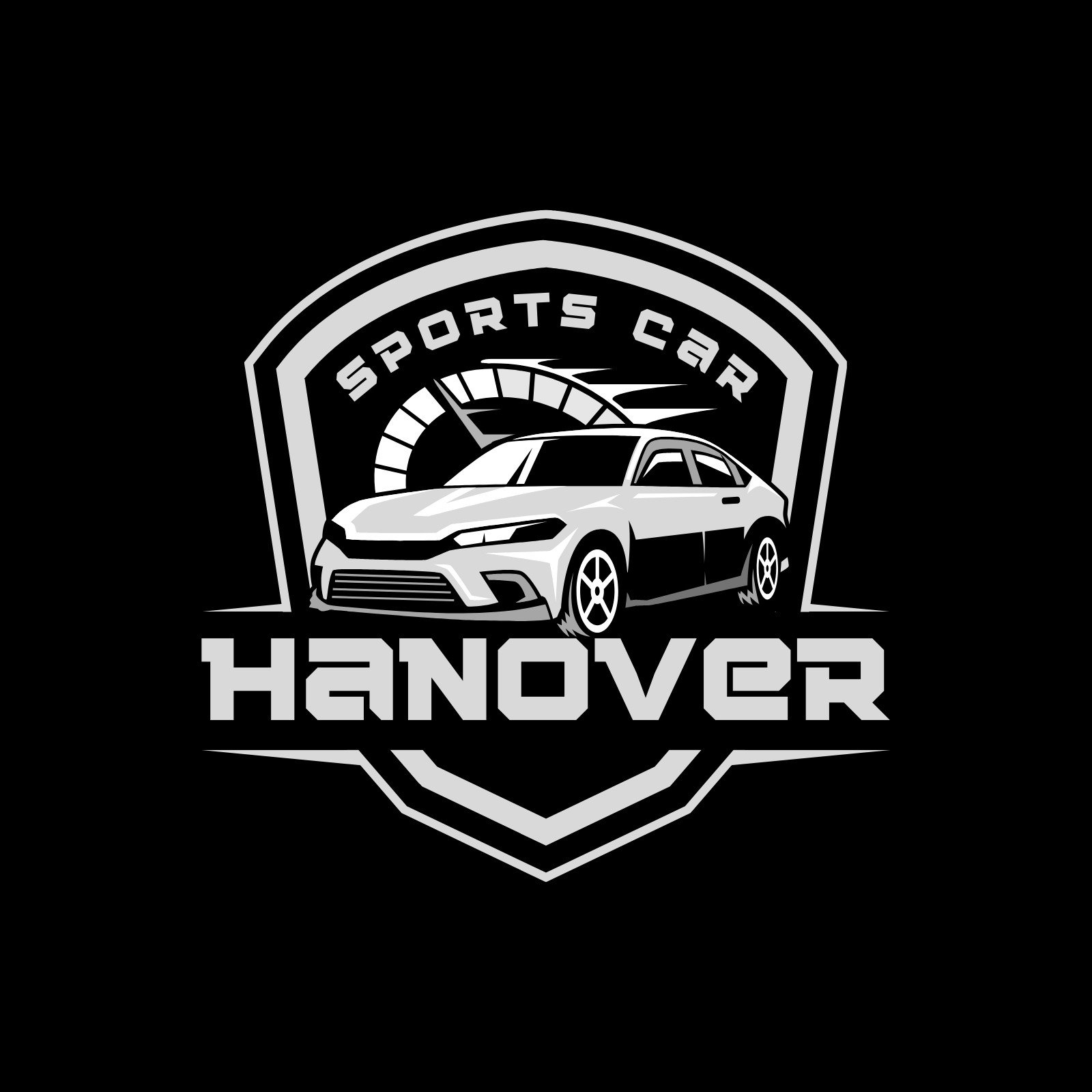 Black and White Vintage Sports Car Automotive Logo