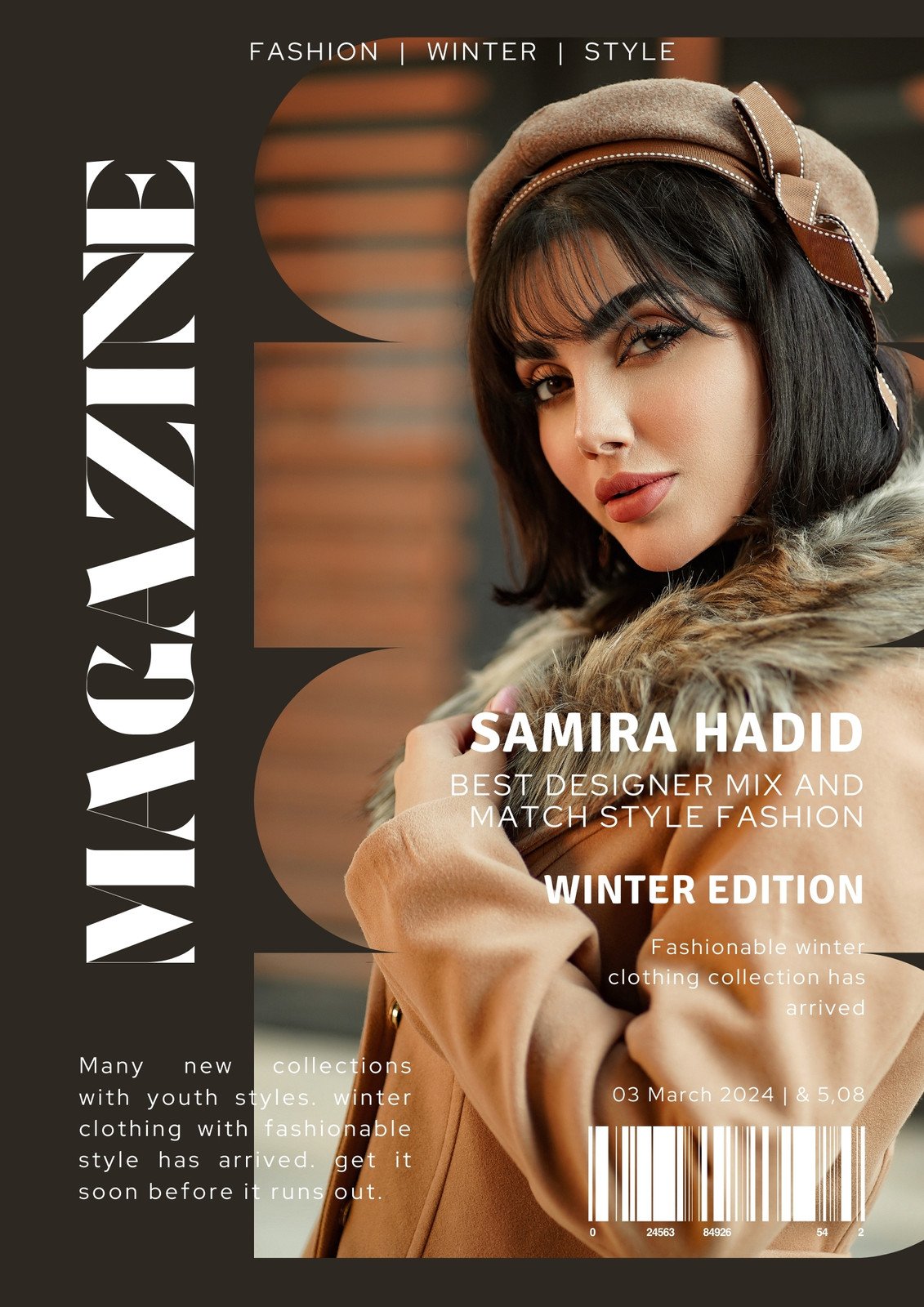 Dark Brown Bold Modern Creative Winter Edition Magazine Cover
