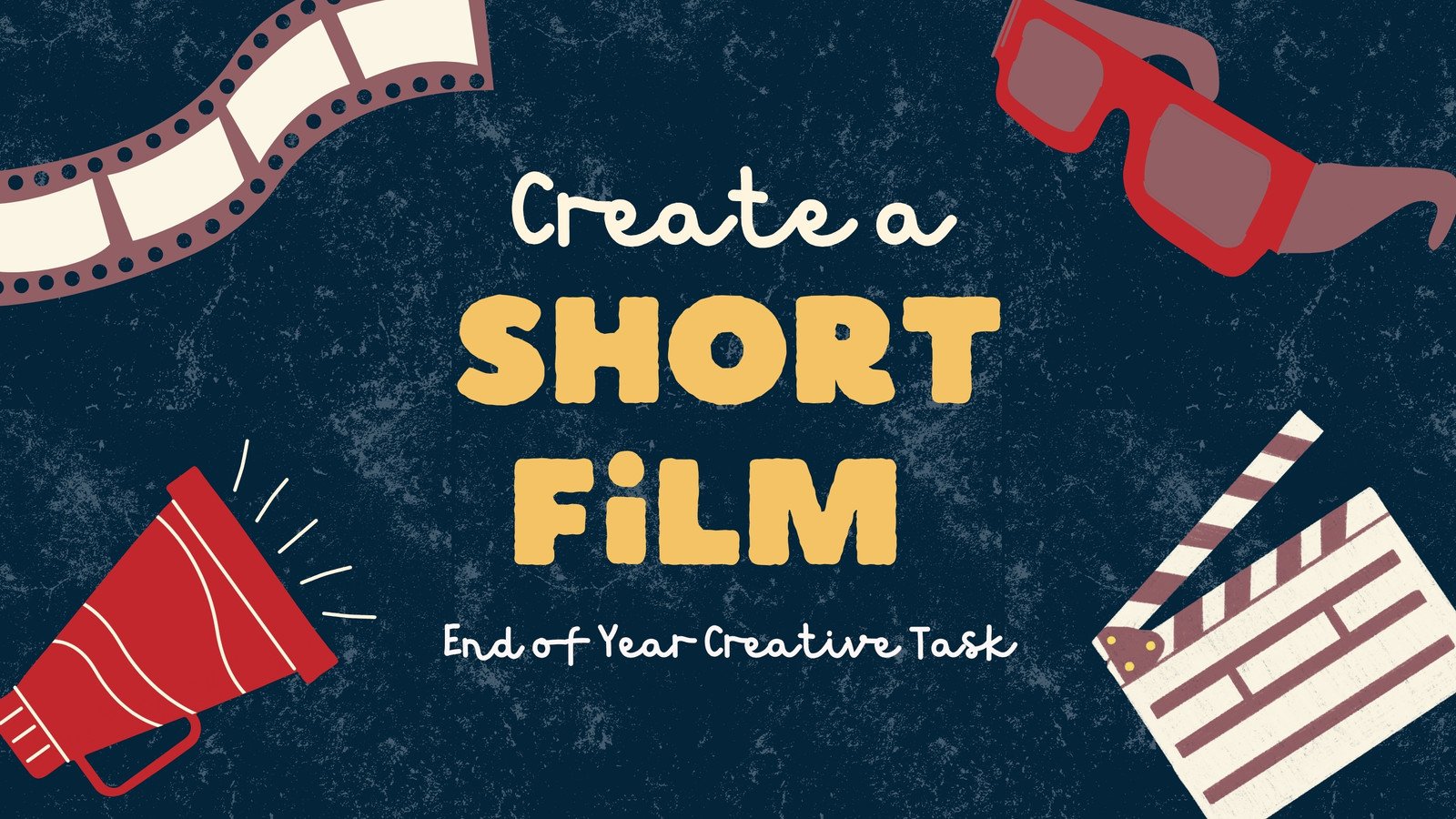 Create a Short Film Educational Presentation in Dark Blue Yellow Textured Flat Graphic Style