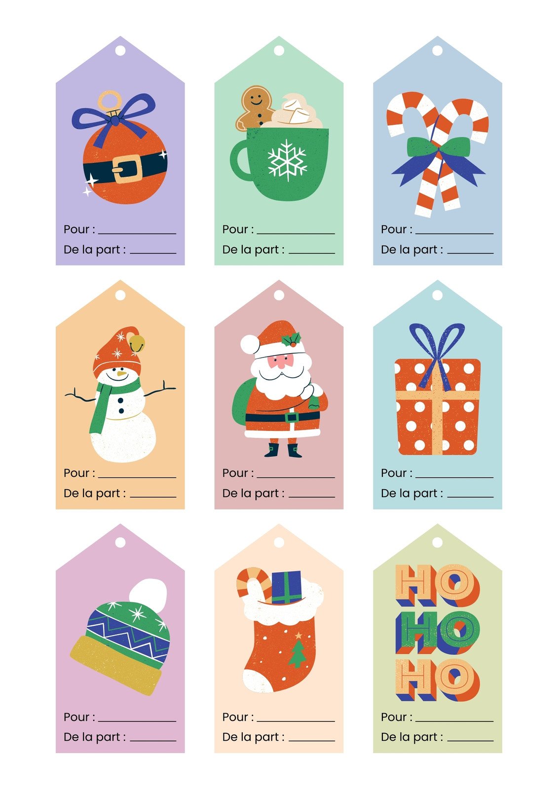 Étiquettes de cadeaux de Noël pour enfants à imprimer - avec fond blanc