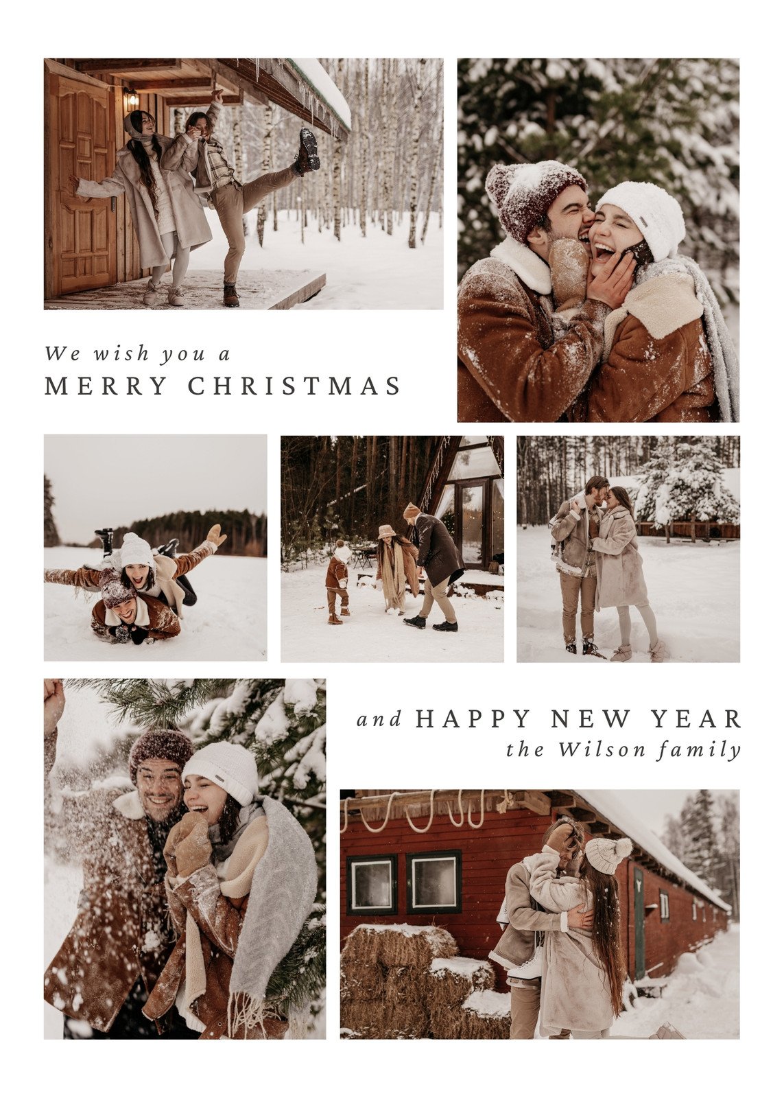 Brown Neutral Aesthetic Photo Collage Christmas Card