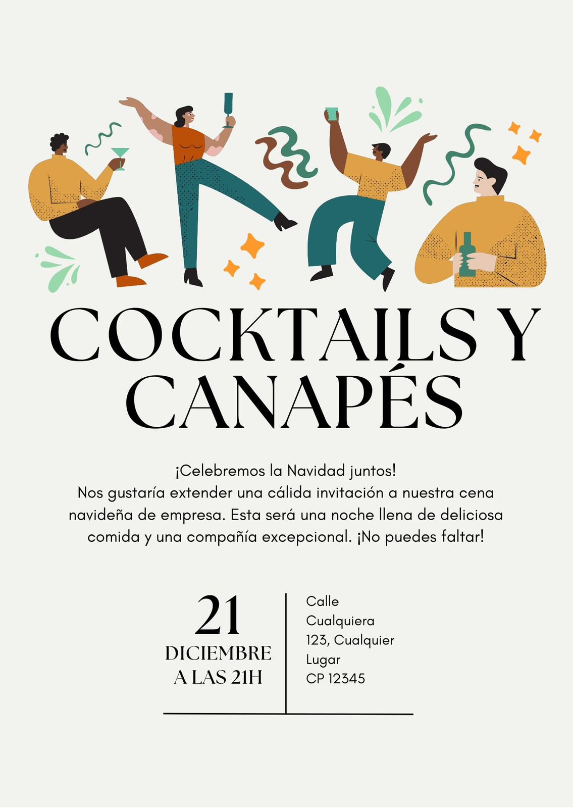 Invitación cocktails vintage colorido