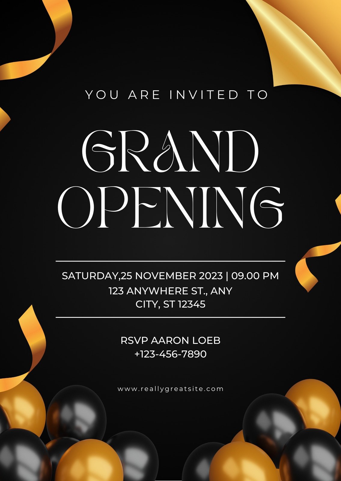 Black And Gold Modern Grand Opening Invitation