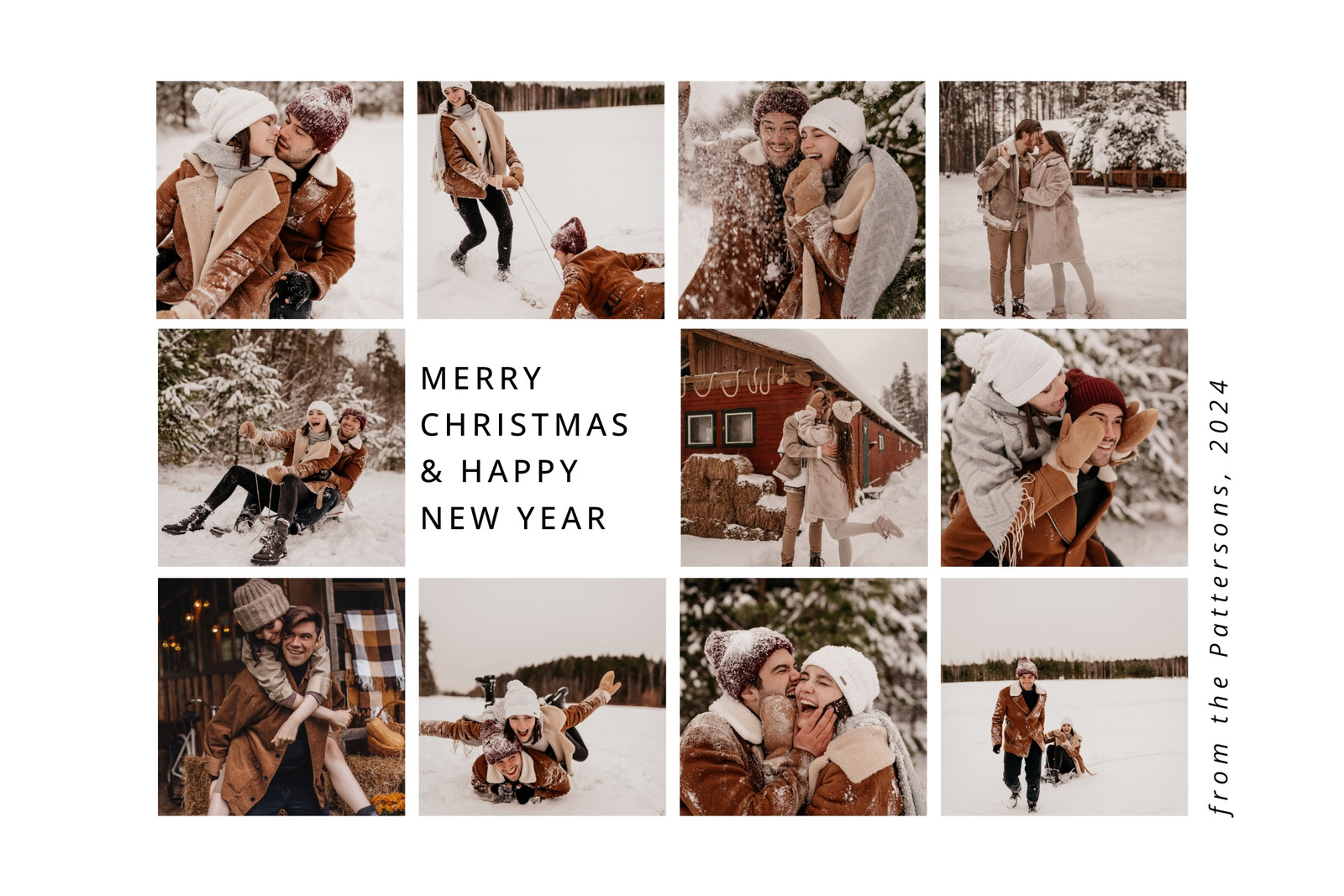 Brown Minimalist Family Photo Christmas Collage Card