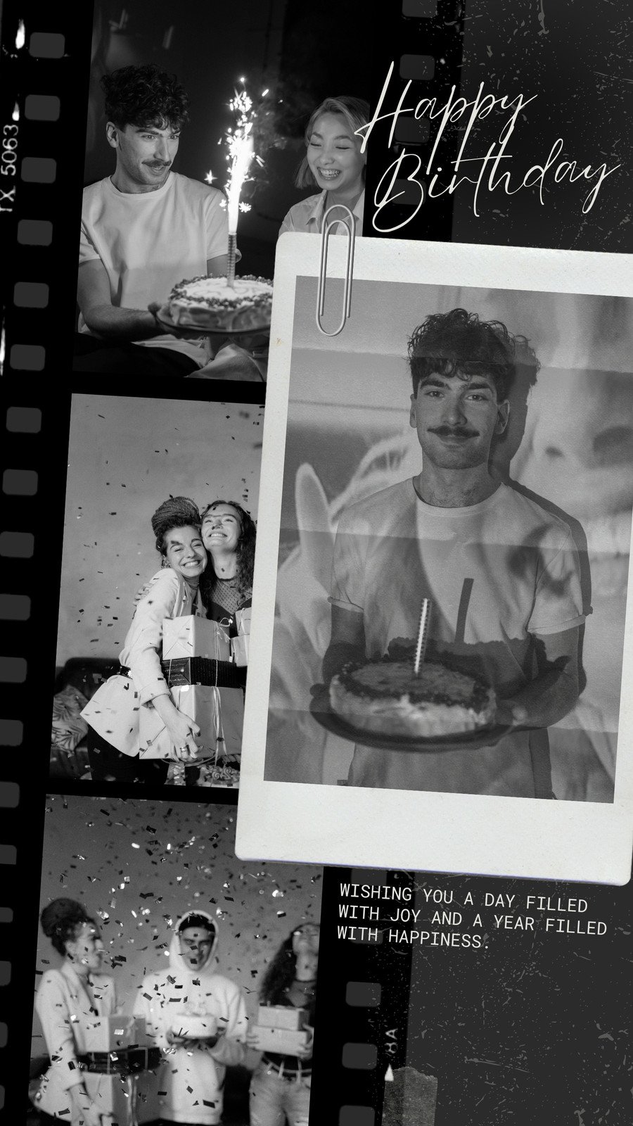 Vintage Film Frame Happy Birthday Polaroid Photo Collage Instagram Story