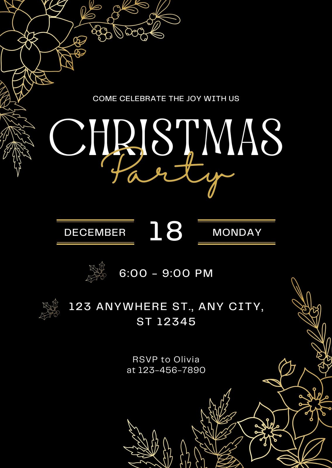 Black and Gold Luxury Christmas Party Virtual Invitation