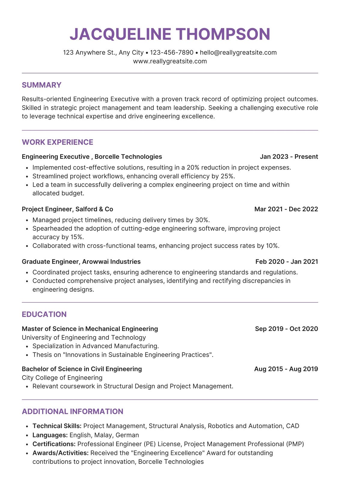 Purple and White Clean and Professional Resume