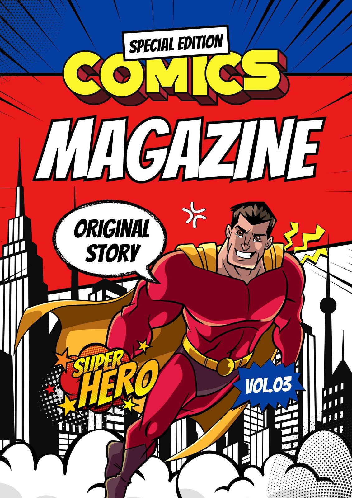 Red and Blue Comic Magazine Cover