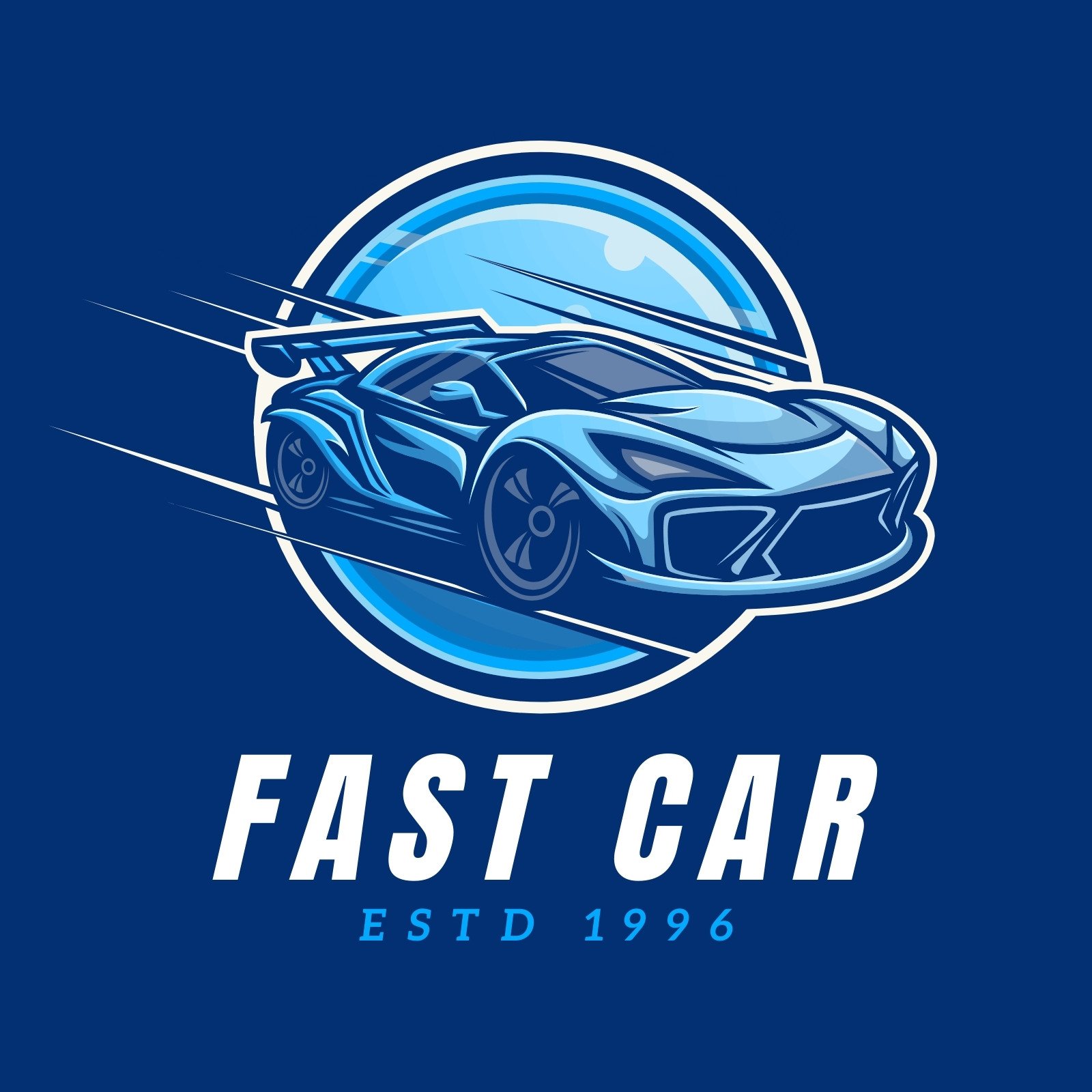 Blue Illustrative Retro Fast Car Logo