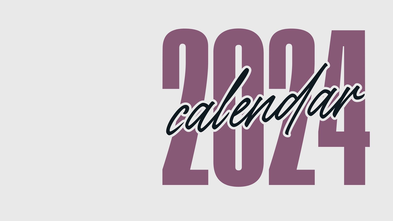 Beige Purple Bold Minimalist Monthly 2024 Calendar