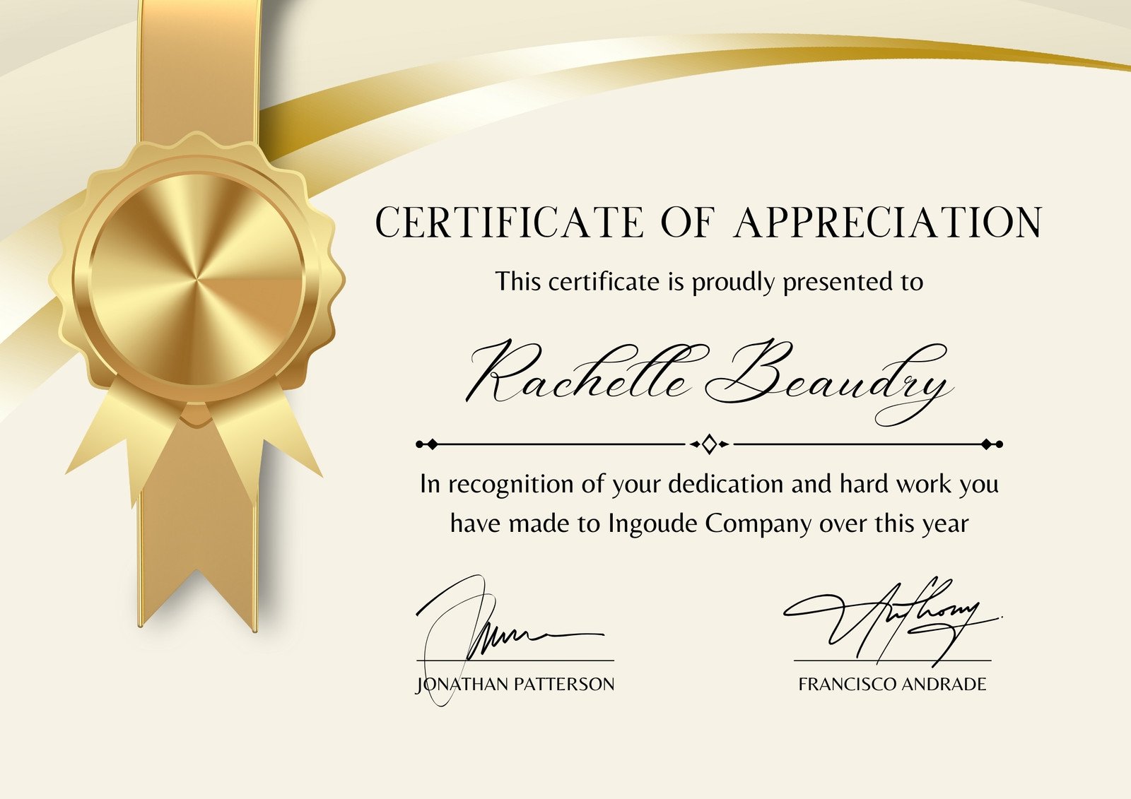 Gold and Classy Appreciation Certificate