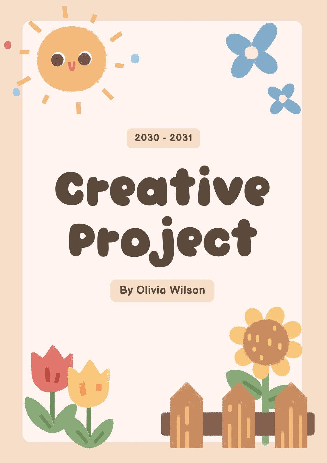 Cream Playful Creative Project Cover A4 Document