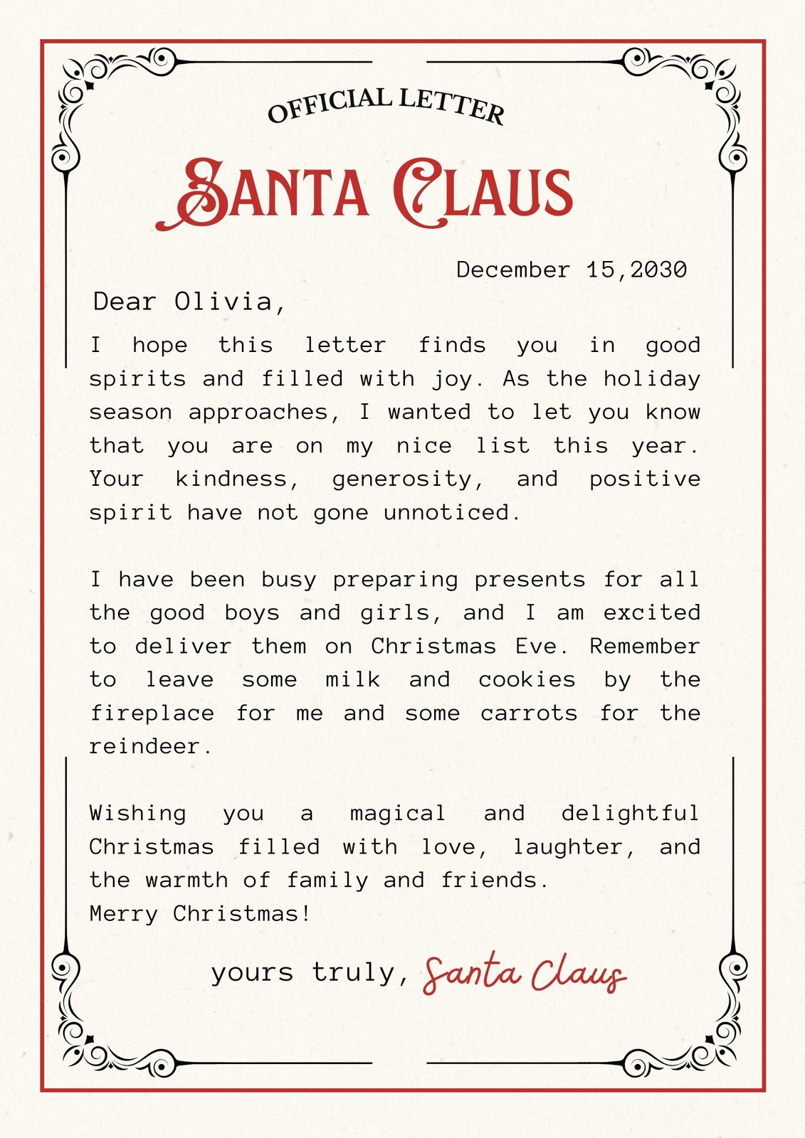 Christmas Wish list, Letter to Santa Claus