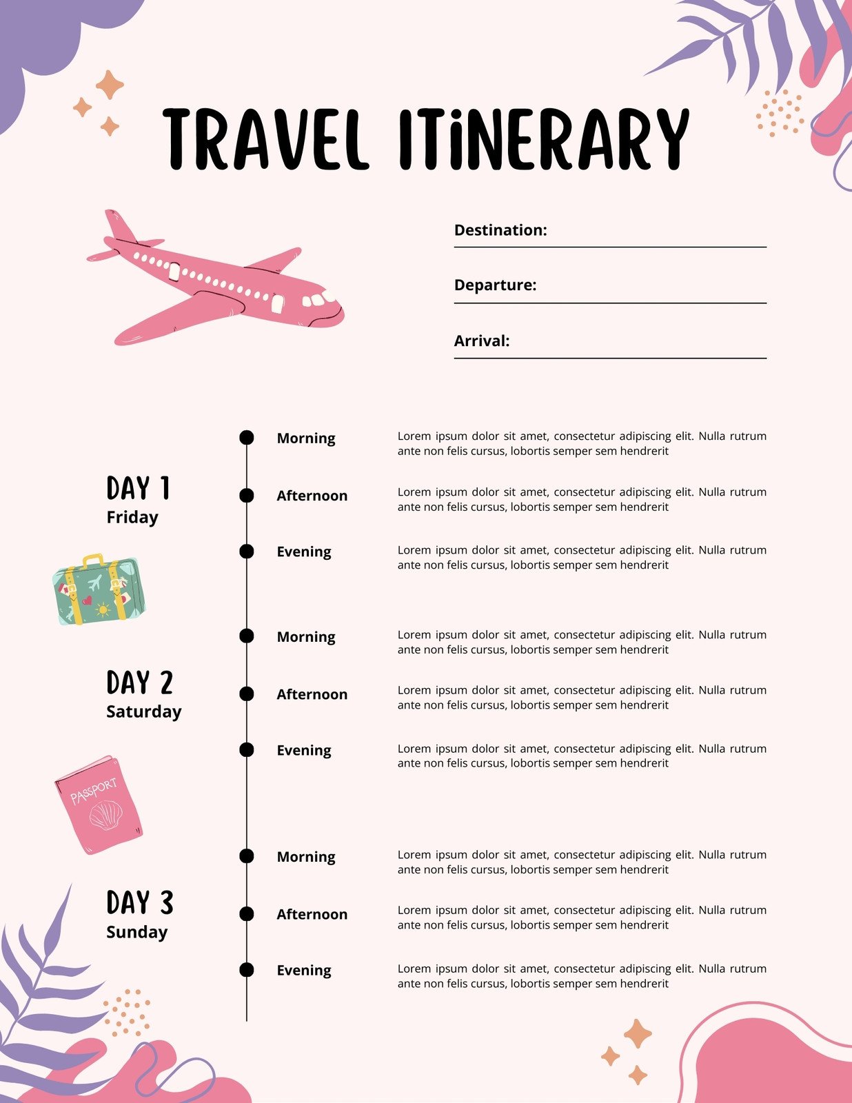 Pink and Purple Cute Playful Travel Itinerary Planner