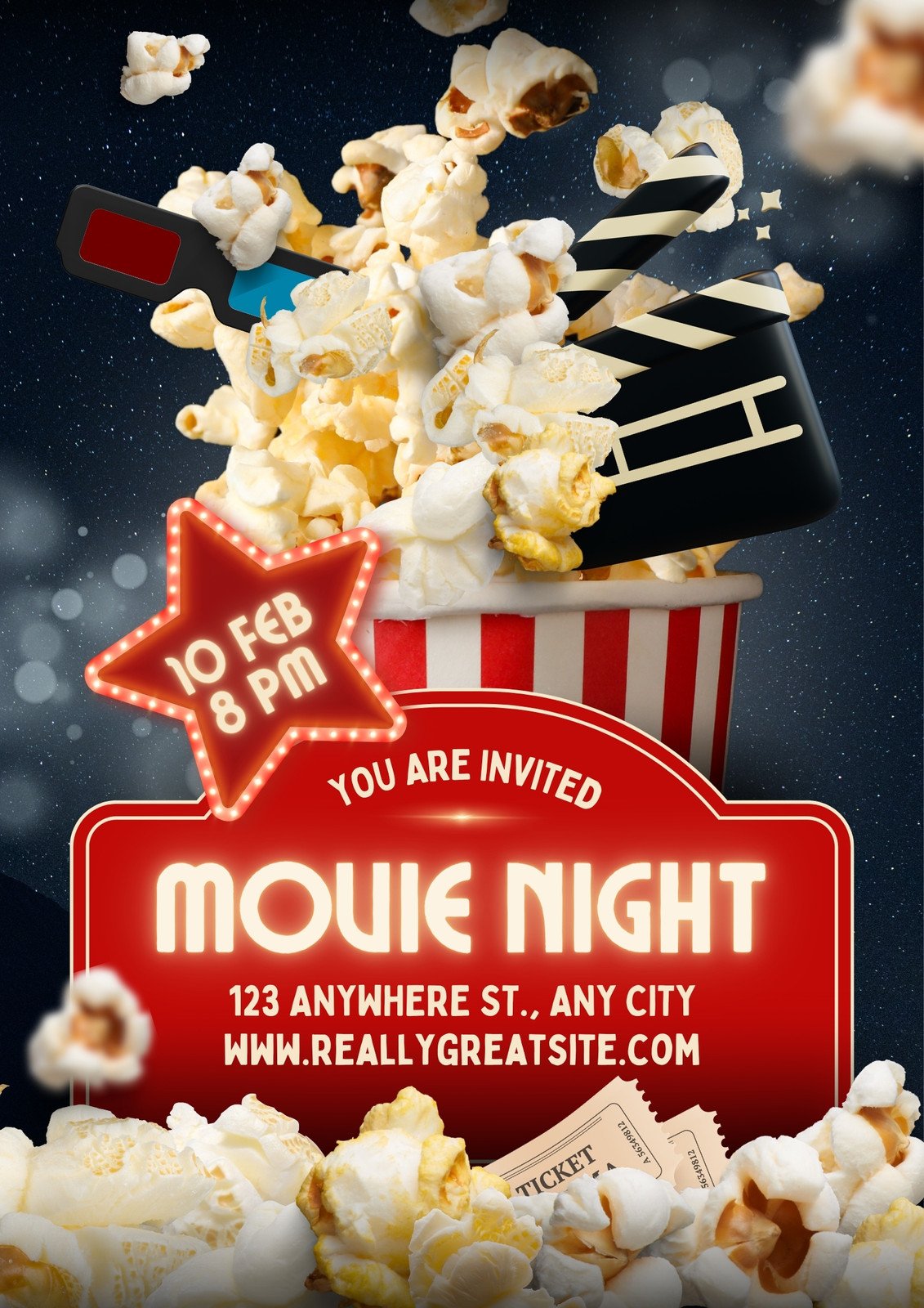 Red White Black Dark Vintage Popcorn Movie Night poster