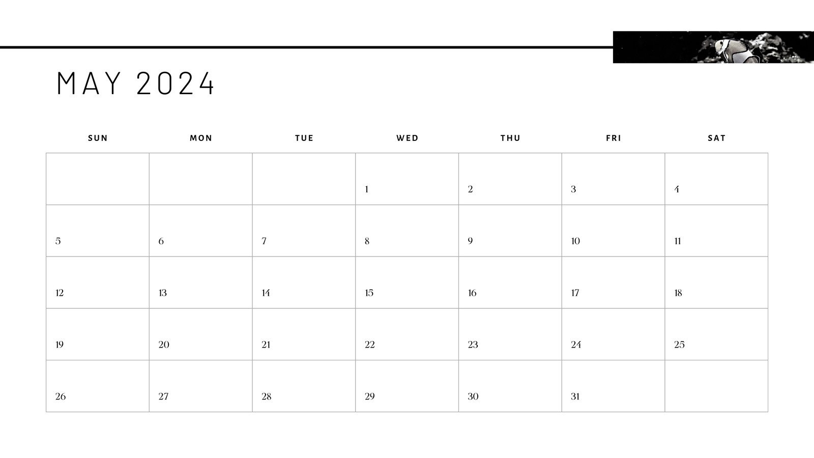Monthly Calendar in Black White Photocentric Style