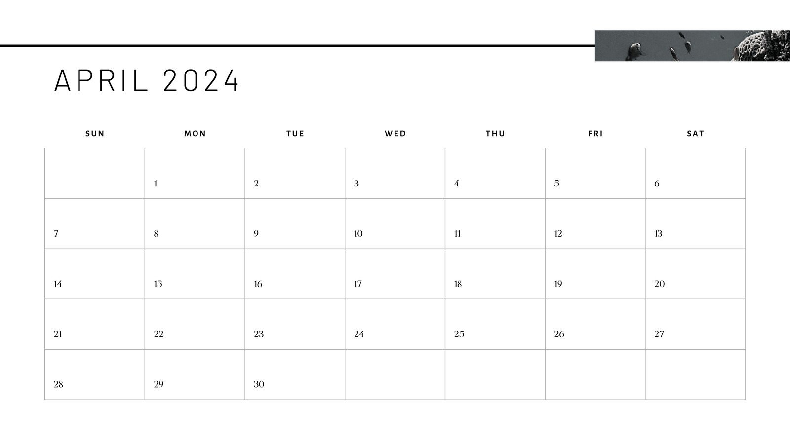 Monthly Calendar in Black White Photocentric Style