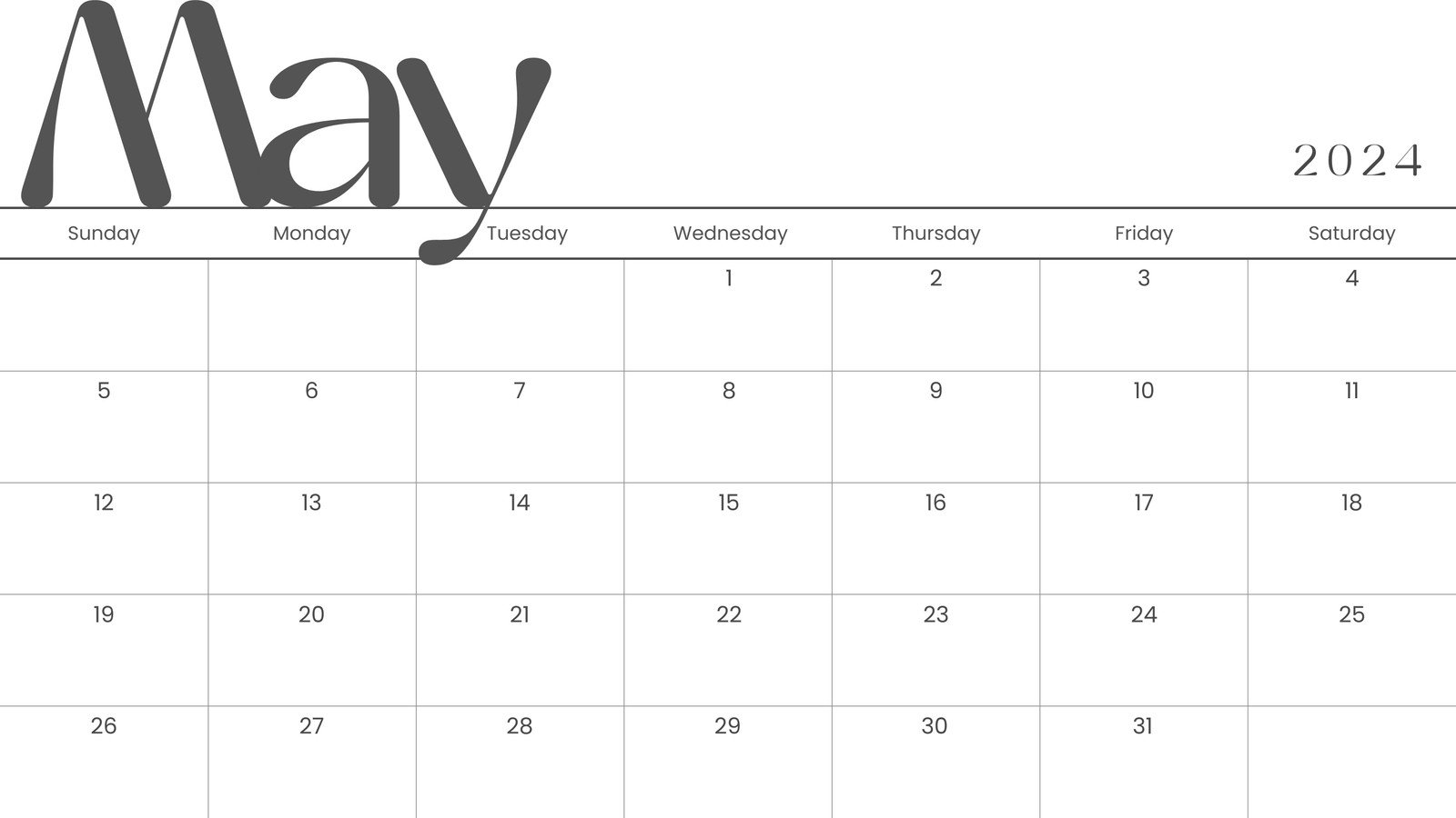 Modern Minimalistic Monthly Planner May 2024 Calendar