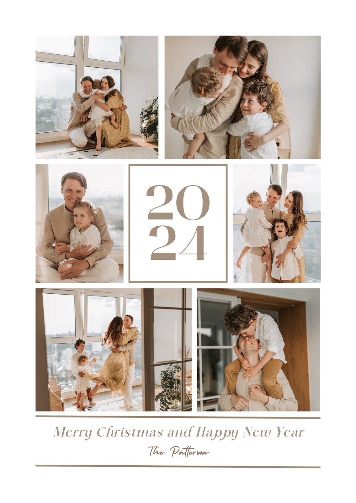 Beige Simple Family Photo Merry Christmas Card